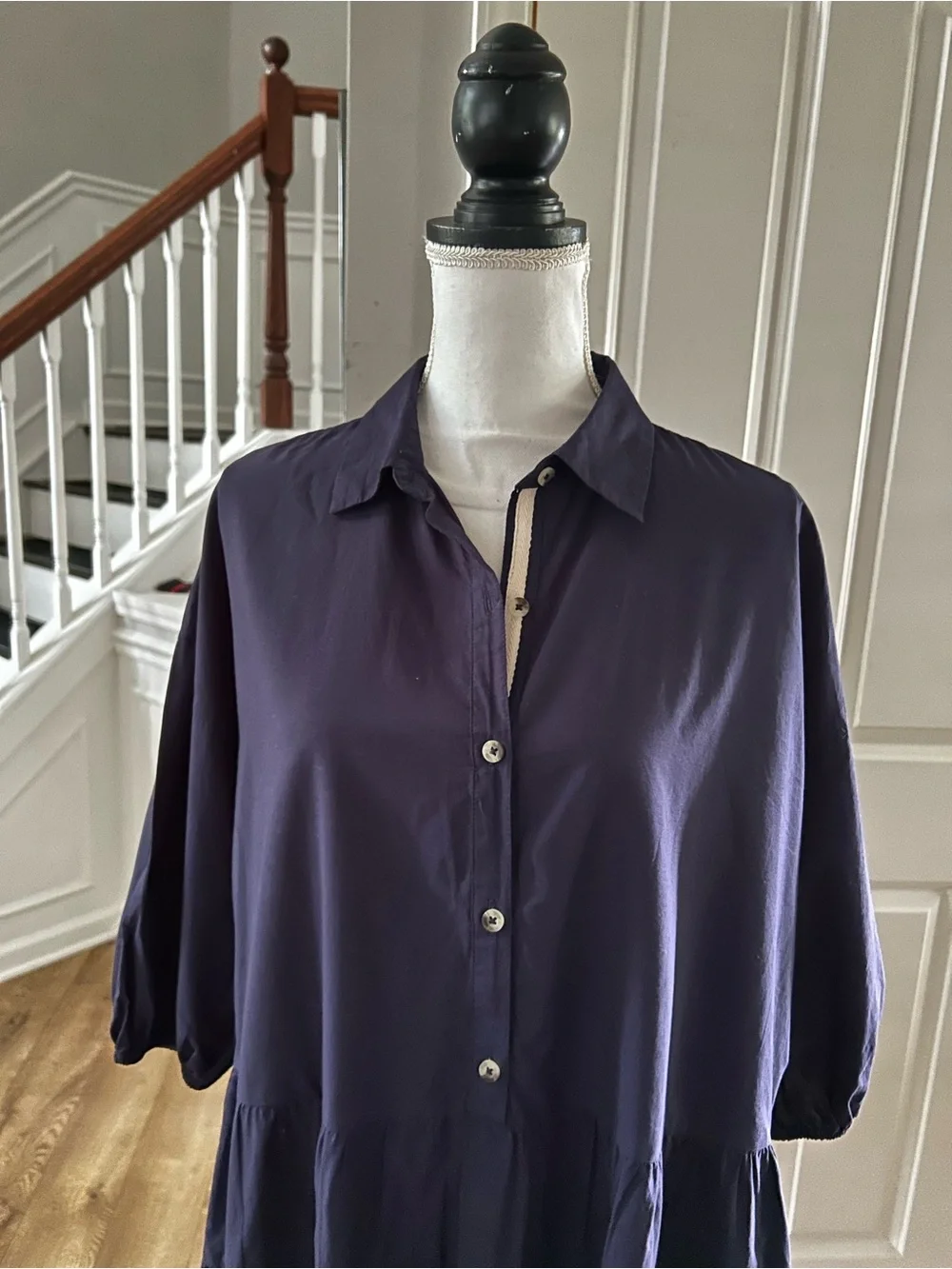 Free People Navy Tiered Button-Front Tunic XS fits like S/M